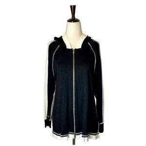 Jude Black And Ivory Hooded Full Zip Knit Emma Jacket Size‎ M NWT